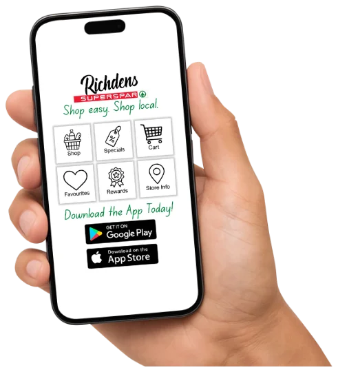 Richdens SUPERSPAR app on a phone